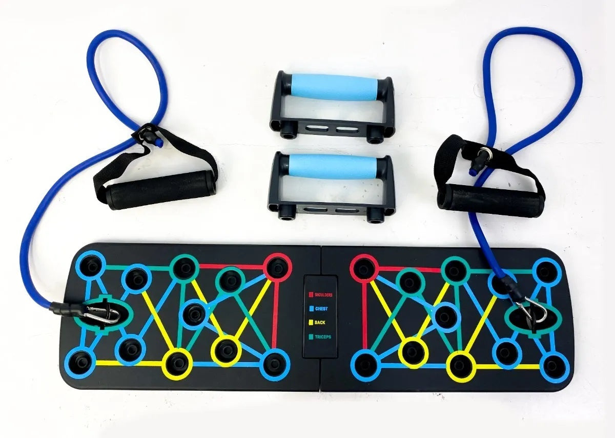 Combo Tabla De Pecho + Rueda De Abdominales + kit bandas tubulares