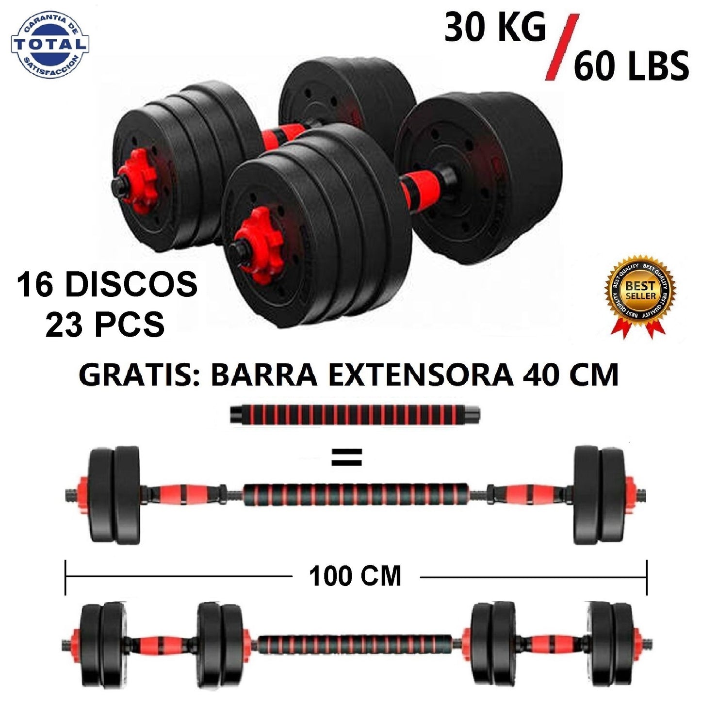 Kit Pesas 30 Kilos O Mancuernas 60 Libras, PVC Ejercicio Barra Extenso –